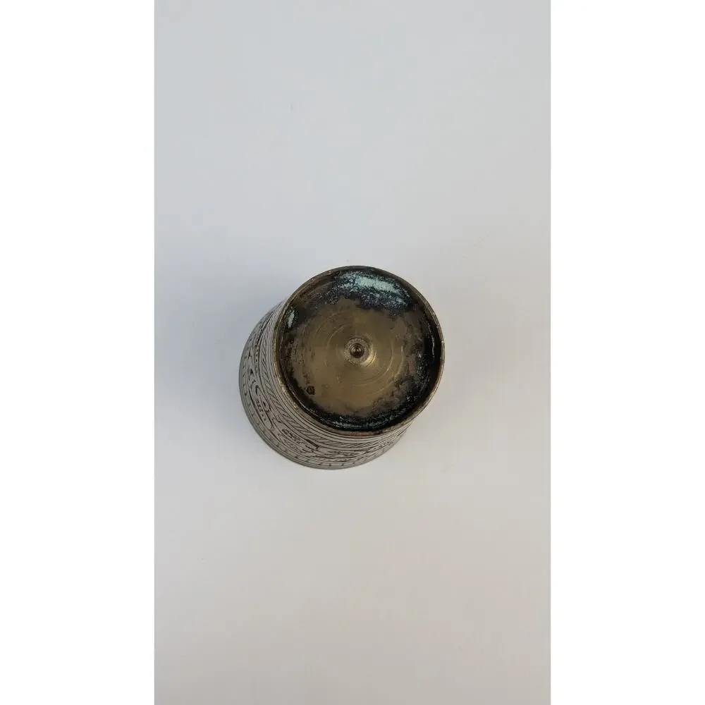 Vintage Brass Shot Glasses Set of 2 Etched Floral Metal Cups India Barware